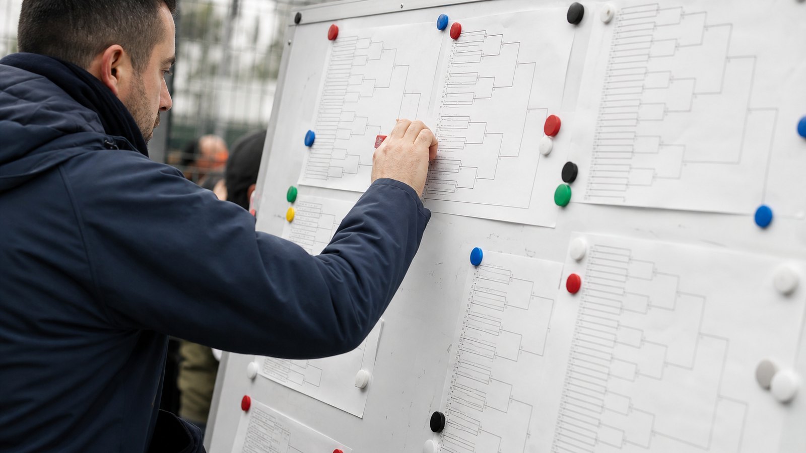 Tableau de poules affiché lors d'un tournoi sportif