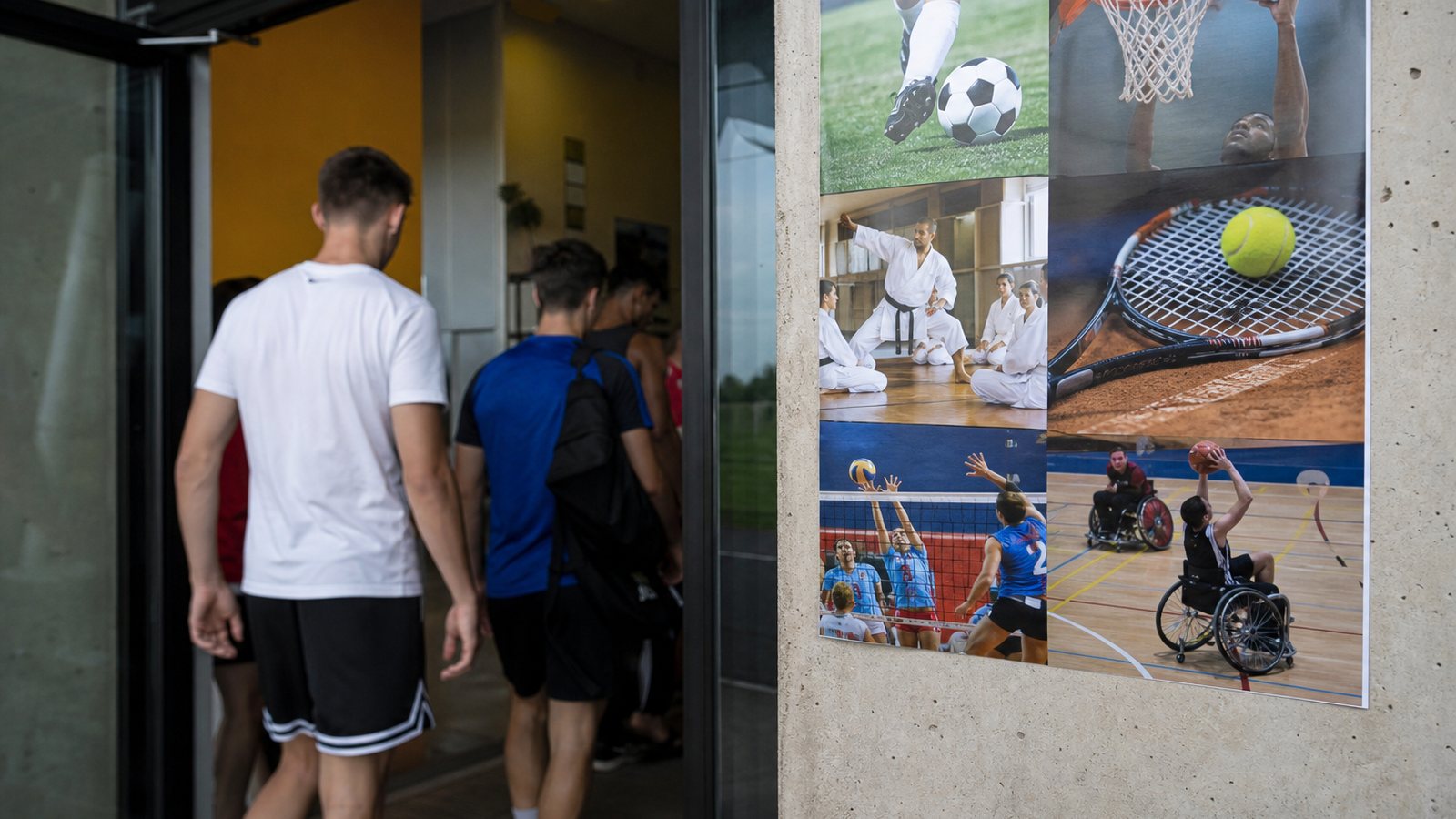 Responsable de club préparant l'annonce de son tournoi devant les affiches et la liste des équipes